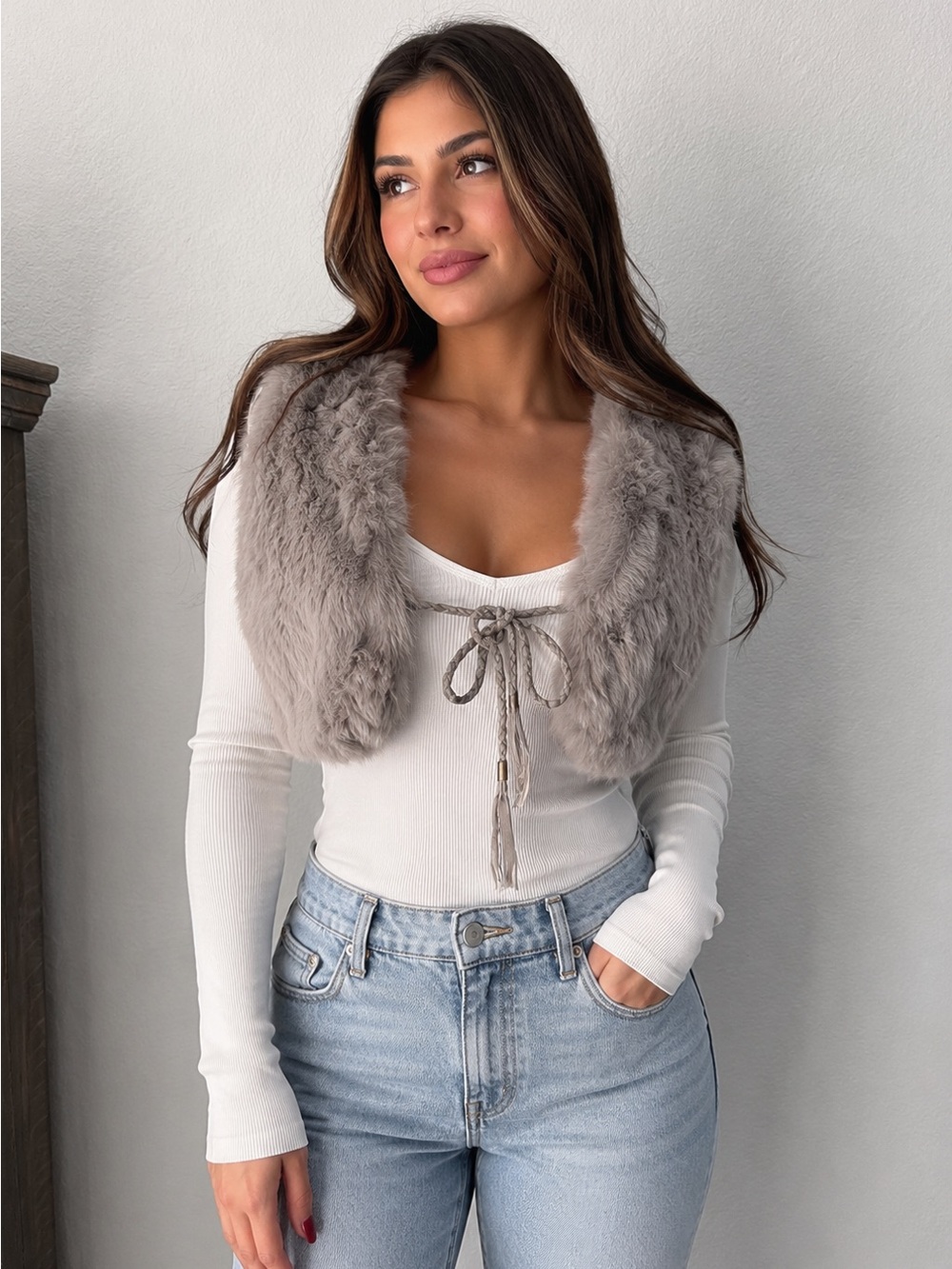 Vintage Rabbit Fur Vest with Tie Closure
